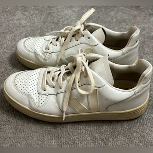 Veja V-10 White Sneakers with Cream Accents